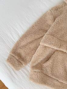 2件套男童可爱毛绒连帽卫衣和松紧腰裤套装，适合秋冬季户外活动、滑雪等。 - 卡其色 - 查看 12