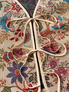 Soleia 女士度假休闲复古热带植物提花系带纹理面料背心 - 彩色 - 查看 7