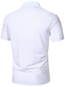 Manfinity Mode 男士多色条纹短袖Polo衫，涤纶面料，运动高尔夫风格，常规长度，白色Polo衫，男士T领T恤，男士高尔夫球衫，男士条纹Polo衫，男士夏季服装 - 彩色 - 查看 2