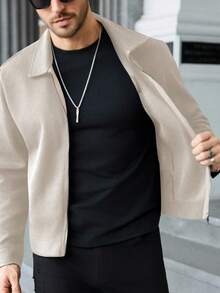 Manfinity CasualCool Men's Fashionable Casual Zip-Up Long Sleeve Overcoat Crop Jacket For Men Men Zip Up Jacket Designer Jacket Men Men Summer Jacket Men Jackets Casual - Apricot - View 6