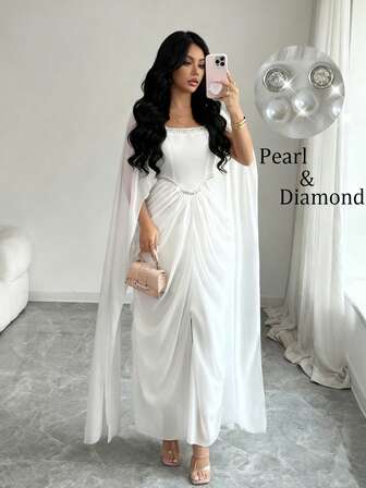 Rafferiza Elegant festklänning med strass och pärlor för kvinnor