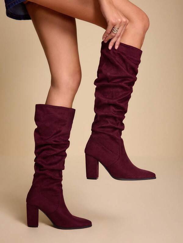 Daringsoles Bottes hautes élégantes à talons hauts, à bout pointu et plissées, pour femmes