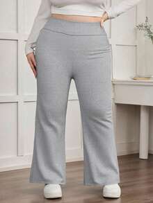 Enliva Quần âu cạp cao ống loe co giãn cỡ lớn, trở lại trường, vải dệt kim, quần thu cho nữ, mùa đông, đường cong quyến rũ, dành cho dáng người quả táo tròn - Màu Xám nhạt - Xem 4