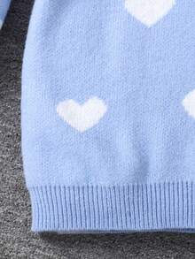 SHEIN 少女休闲宽松长袖圆领毛衣连衣裙 蓝色毛衣连衣裙 爱心毛衣连衣裙 少女爱心连衣裙 秋冬季少女毛衣连衣裙 - 藍色 - 查看 3