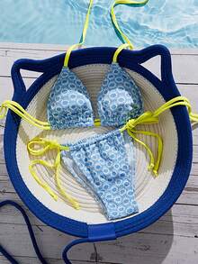 Swim Mod Bộ đồ bơi nữ kiểu dáng hiện đại, ngọt ngào, họa tiết hoa hướng dương phối màu, chất liệu đặc biệt, dây buộc cổ có thể điều chỉnh, quần short buộc dây bên hông. - Nhiều màu - Xem 4
