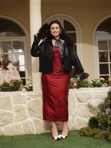 SHEIN MOD 大码女士红色连衣裙，女士鸡尾酒会礼服，女士生日礼服，冬季连衣裙，秋季连衣裙，优雅派对礼服，正式礼服，晚礼服，时尚婚礼礼服 - 酒紅色 - 查看 6