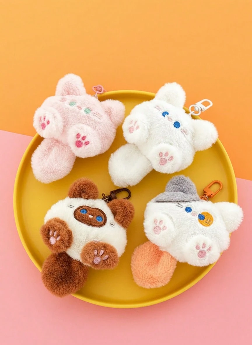 Joivida 1 件可爱卡通锌合金毛绒小猫玩偶饰品，适用于背包、钱包、钥匙扣装饰，可爱礼物，四季汽车配件包饰，学院风哥特风 Y2K - 彩色 - 查看 1