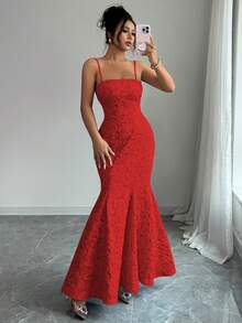 Rafferiza Vestido de fiesta azul para mujer con textura floral de satén sin mangas y versátil - Burdeos - Ver 3