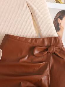 SHEIN Conjunto de blusa de cuello redondo de manga larga de punto informal y falda para niñas preadolescentes - Multicolor - Ver 7