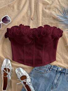 Soleia 浪漫性感荷叶边修身抹胸上衣，适合度假、约会之夜、情人节、下午茶等场合。