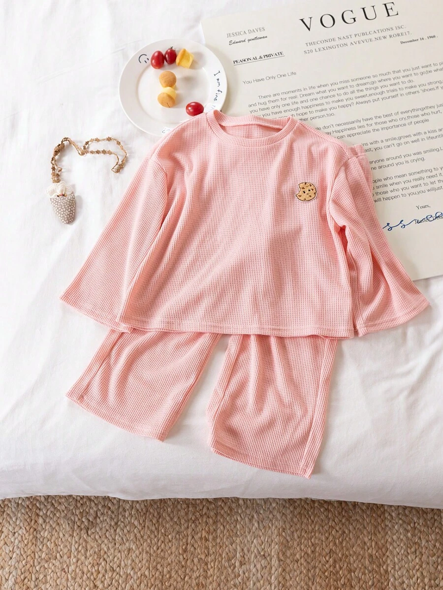 Girls Casual Round Neck Long Sleeve Top And Loose Fit Pants Pajama Set Winter Young Girls Sets Girl Sleep Wear Pajamas Set Two Piece 2pcs Set Toddler Girls Young Girl Cute Sets Sleep Wear Kids Girls Unisex Long Pajama Sets Kids Loungewear Girls Comfy Set - Pink - View 1