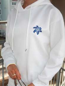 Sydney Algeri 休闲简约印花连帽长袖宽松厚连帽卫衣，适合度假、秋冬、芙蓉花印花、海星印花 - 白色 - 查看 3