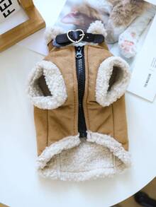 PETSIN 1pc Pet Clothing, Cat And Dog Universal Clothing, Autumn And Winter Thick Warm Jacket, Handsome And Fashionable Suede Vest - coffee color - View 8