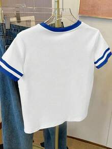 Resyla Áo thun cổ tròn họa tiết quả chanh in họa tiết khối màu tương phản rộng rãi thoải mái dành cho nữ - Nhiều màu - Xem 2