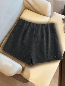 Franclia Stylish And Exquisite Shimmering Fabric, Slimming Woolen Shorts, Party Style, New A-Line Style For Spring And Autumn, Elegant Women's Shorts ,Christmas, New Year , For New Year's Eve, Party, Beach, Elegant, Casual For Women, Romance, Valentine's Day, Dating, Graduation Season Attire, Fashionable Casual Commuter Wear, Business Office Wear, Versatile And Stylish Everyday Casual Wear, Urban Teacher's Professional Attire - Grey - View 2