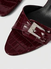 Sleekvia 女士绑带高跟穆勒凉鞋，夏季新品 - 酒紅色 - 查看 8