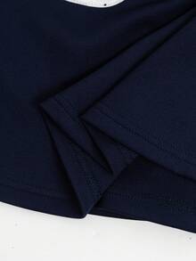 1pc Girls' Casual Collared Embroidered Colorblock Knit Dress - Navy Blue - View 6