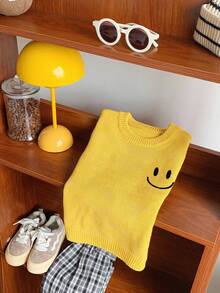 SHEIN 男婴/女婴可爱休闲百搭黄色长袖毛衣，适合秋冬季 - 黃色 - 查看 5