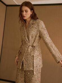 MOTF PREMIUM ELEGANT DAMKAVAJ MED PALJETTER I TWEED - Kaki - Visa 4