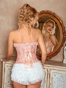 Myrelith Women's Elegant Lace Patchwork Bodycon Top - Dusty Pink - View 2