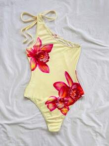 Soleia 新款女士度假针织印花不对称肩部蝴蝶结连体衣 - 彩色 - 查看 2