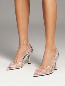 SHUZIA Women's Sexy Crystal Decor Party Elegant Clear High Heel Pumps For Christmas - Clear - View 2