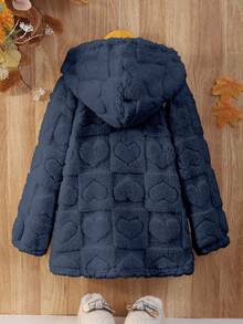 Elladie kids Chaqueta con capucha esponjosa y cálida para niñas en invierno - azul real - Ver 2
