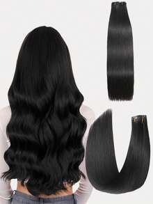 9AM Hair 7片装 130克/150克 自然黑 全头无缝PU双层夹式真人发接发，高品质Remy真人发无缝PU夹式接发，适合女性冬季圣诞节万圣节装扮 - Natural Black - 查看 3