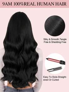 9AM Hair 7片装 130克/150克 自然黑 全头无缝PU双层夹式真人发接发，高品质Remy真人发无缝PU夹式接发，适合女性冬季圣诞节万圣节装扮 - Natural Black - 查看 8