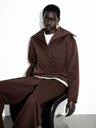 Lumivelle 女士纯色时尚休闲通勤长袖卫衣，秋冬季