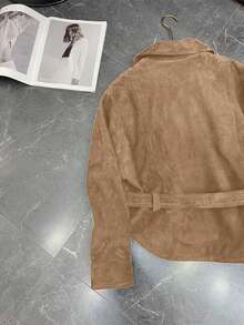 Franclia New Fashionable Khaki Suede Lapel Tie-Waist Women Jacket Coat