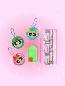 THE POWERPUFF GIRLS X SHEIN 闪亮的圆形花朵、气泡、毛茛图案钻石画 - 彩色 - 查看 1