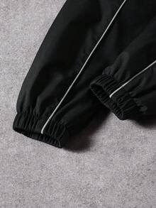 PAVTROS 男士休闲时尚街头通勤反光撞色滚边拉链夹克，春秋季 - 黑色 - 查看 7