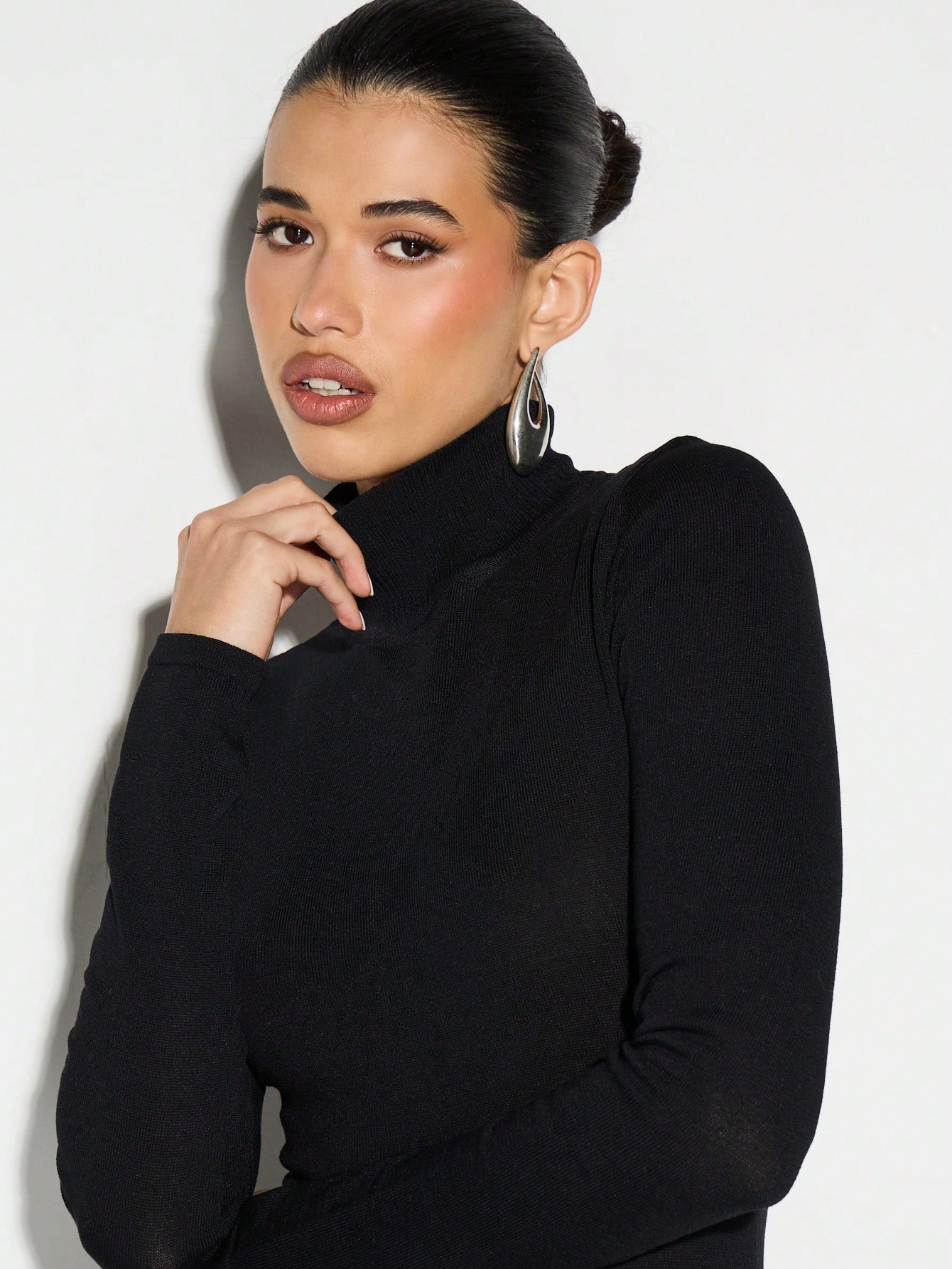 KIZN Bodysuit de gola alta canelado com mangas compridas