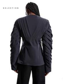 LYSMO Blusa de mujer con cuello en V profundo y plisado