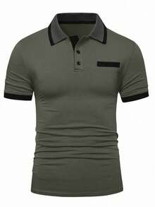 Manfinity Homme Men's Contrast Color Short Sleeve Polo Shirt - Dark Grey - View 3