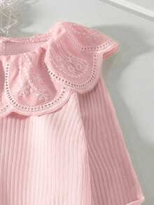 Elladie kids Áo thun tay dài vải gân cho bé gái có cổ viền ren, thoải mái, thời trang thanh lịch, phù hợp cho mùa xuân, thu, đông - Màu Hồng baby - Xem 5