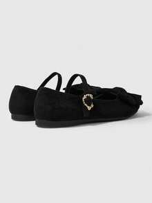 ROMWE Kawaii Women's Bow Decor Buckle Design Fashion Flat Shoes Valentine's Day - Black - View 4