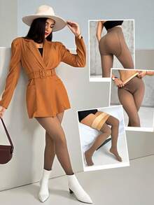 Women Leggings - 黑色+棕色 - 查看 4