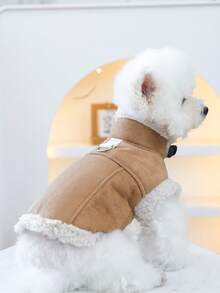 PETSIN 1pc Pet Clothing, Cat And Dog Universal Clothing, Autumn And Winter Thick Warm Jacket, Handsome And Fashionable Suede Vest - coffee color - View 4