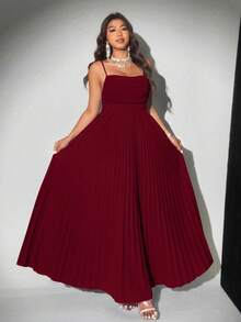 Viva Relle 大码优雅蓝色A字喇叭连衣裙，深V领 - 酒紅色 - 查看 2