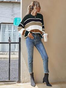 SHEIN LUNE Women's Latest Fashion Comfortable Christmas Color Block Pullover Sweater - Multicolor - View 4
