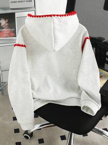 Girls' Cartoon Print Sweatshirt, Soft Casual Fit Suitable For School, Commute And Autumn/Winter Daily Wear - Light Grey - View 2