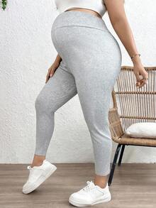 Plussiva Leggings de maternité ajustables de couleur unie - Gris pâle - Voir 7