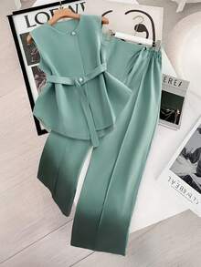 GlowEve CURVE Bộ 2 món cỡ lớn, trang phục thường ngày thanh lịch, thoải mái, mềm mại, thân thiện với da, phù hợp với mọi hoạt động hàng ngày - màu xanh lá - Xem 1