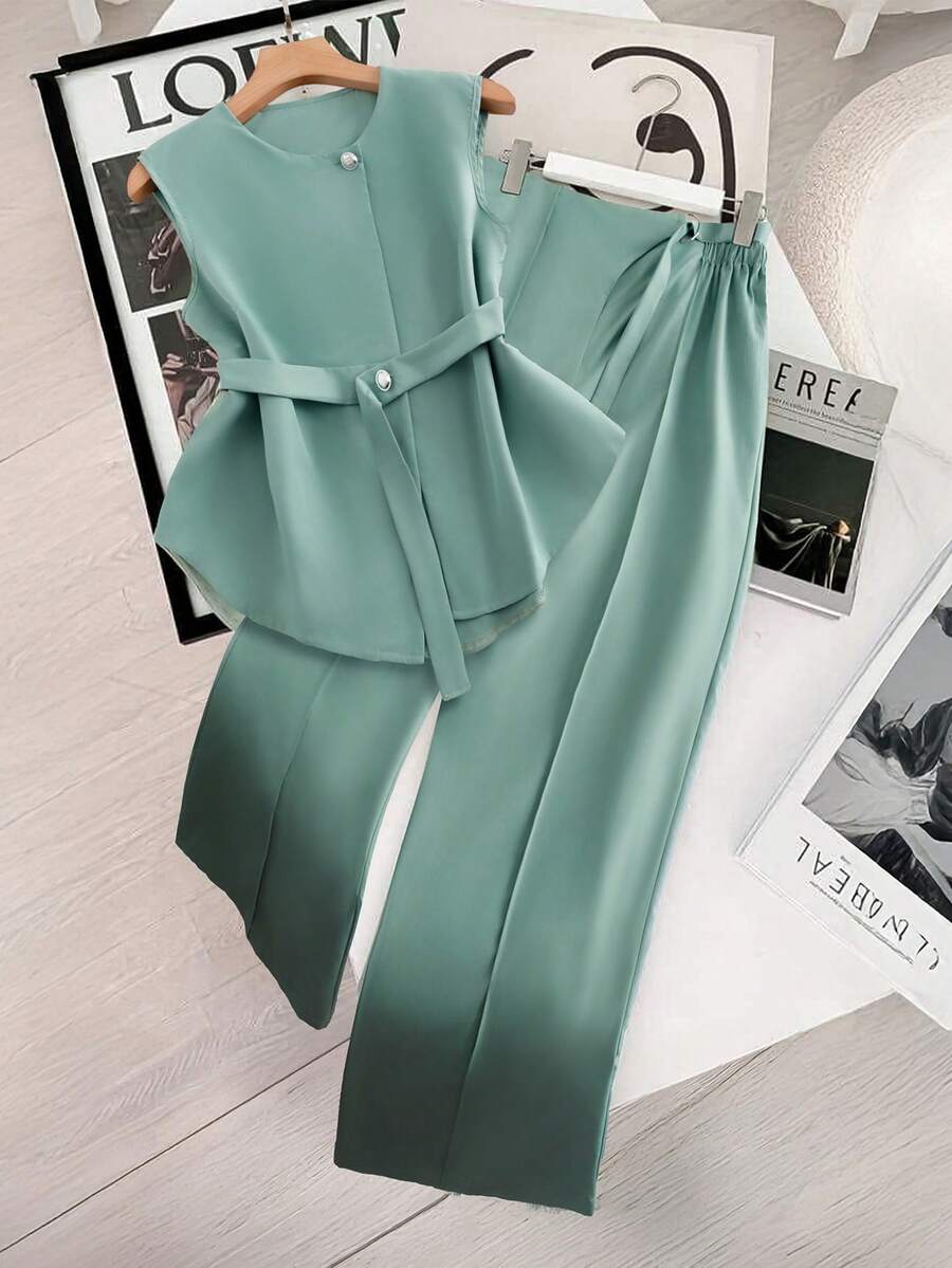 GlowEve CURVE Bộ 2 món cỡ lớn, trang phục thường ngày thanh lịch, thoải mái, mềm mại, thân thiện với da, phù hợp với mọi hoạt động hàng ngày - màu xanh lá - Xem 1