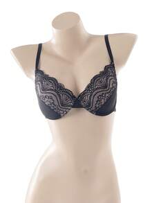 DesireSculpt Sujetador de encaje con parches sexy para mujeres, sujetador con aros push up, sujetador de encaje para busto pequeño, que levanta y realza el escote, evita el flacidez - Negro - Ver 1