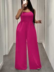 Slaydiva Bộ jumpsuit ống rộng không tay màu đen trơn, thanh lịch và thoải mái, phù hợp cho phụ nữ ngoại cỡ. - Màu Hồng Tươi - Xem 6