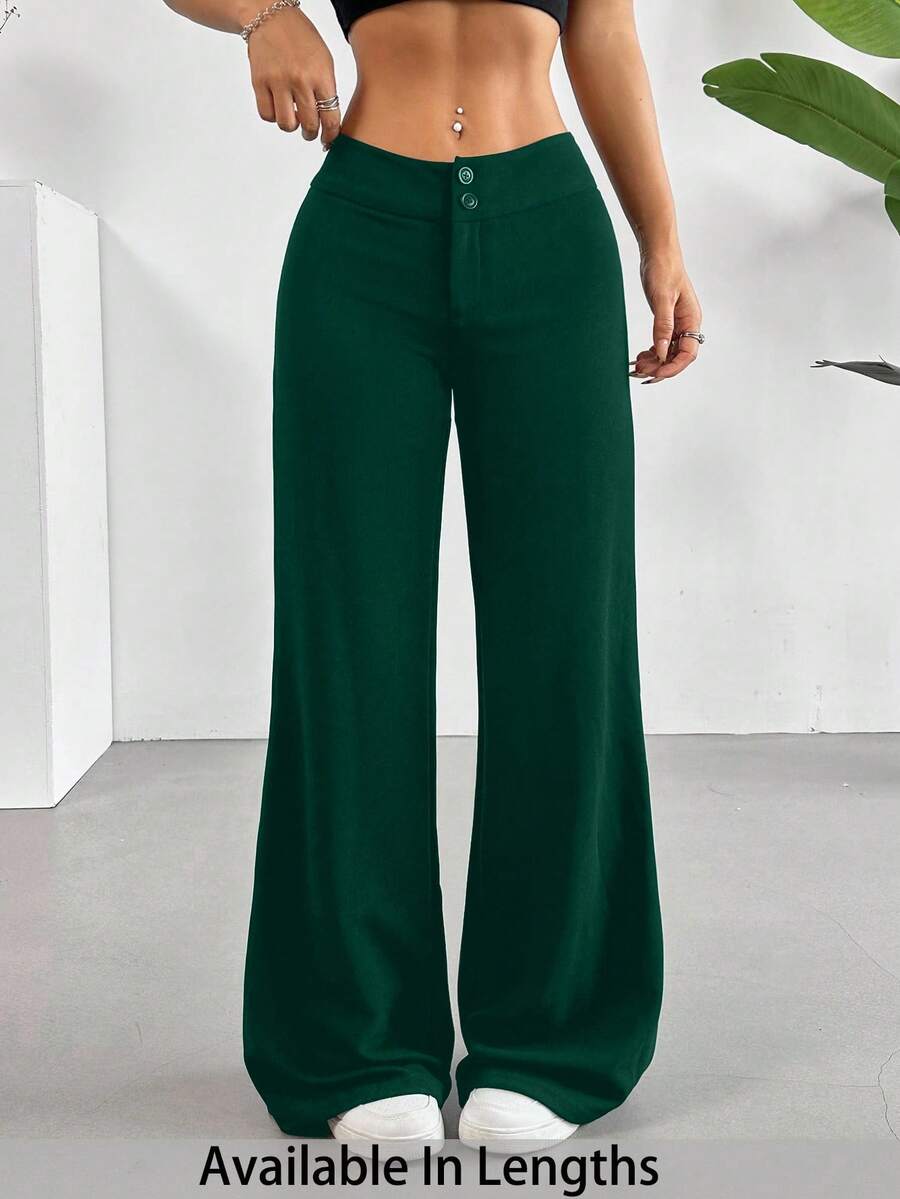 SHEIN Tall CURVE 大码休闲纯色低腰阔腿裤 - 軍綠色 - 查看 1