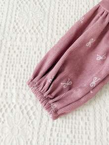 SHEIN Vestido elegante de manga larga con lazo y estampado de encaje en pana rosa para bebé niña, adecuado para salidas, sesiones de fotos, uso diario y escuela